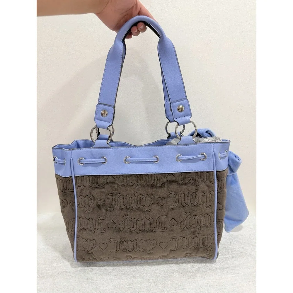 Juicy Couture Vintage Dream Tote Chocolate Blue Velour Bow NWT Y2K